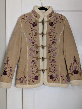 Vintage 90s Phoebe Friends Jacket Women's Medium St Johns Bay Leather Embroidery